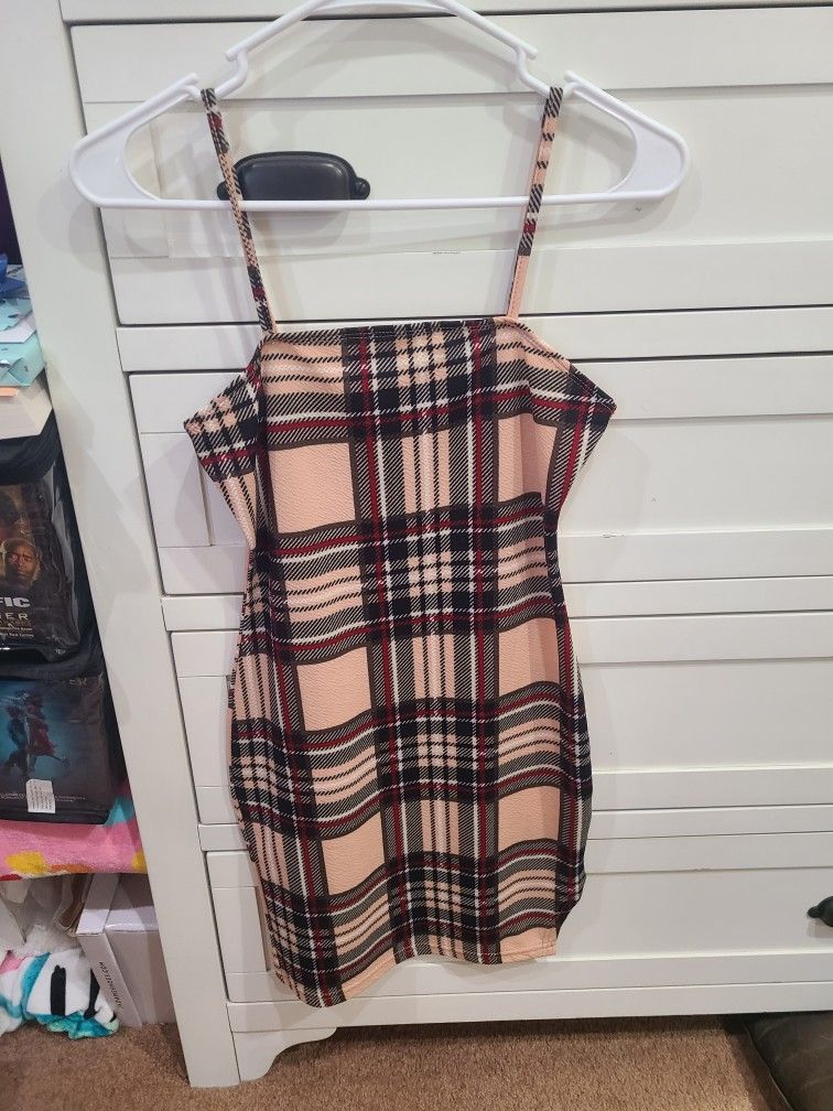 New. Plaid, Spaghetti Strapped Dress.