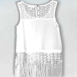 Boho Fringe Lace Sheer White Tank Top | Monteau Los Angeles® - Women’s XS