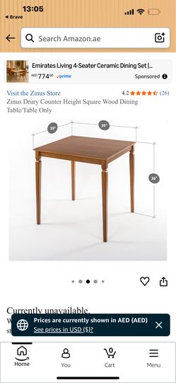 Zinus Drury Counter Height Square Wood Dining Table