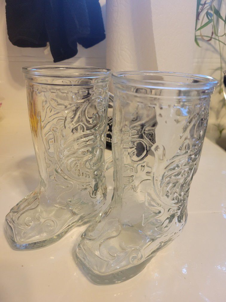 Vintage Glass Mug Cowboys Boots