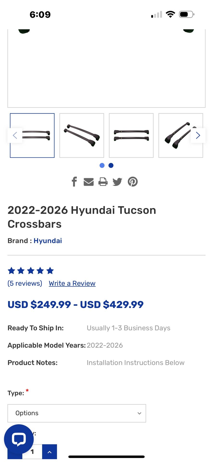 Brand New Hyundai Tucson cross bars