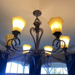 Empire 36” Wide Bornze 6 Light Chandelier 