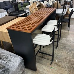 Homary 4-Pieces 70.9'' Teak Rectangle Hollow Bar Dining Table Set