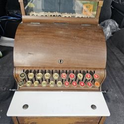 Antique National Cash Register 720 Metal and Wood Vintage with Key