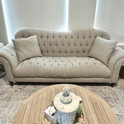 Gorgeous Linen Beige Long Sofa-SEE NOTES