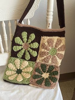 Crochet New Retro Flower Tote Bag
