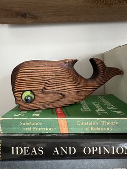 Eclectic Wooden Whale Carving, Unique Mid Century Mod Decor