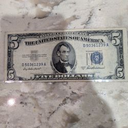 1953 $ 5 Dollar Bill Silver Certificate 