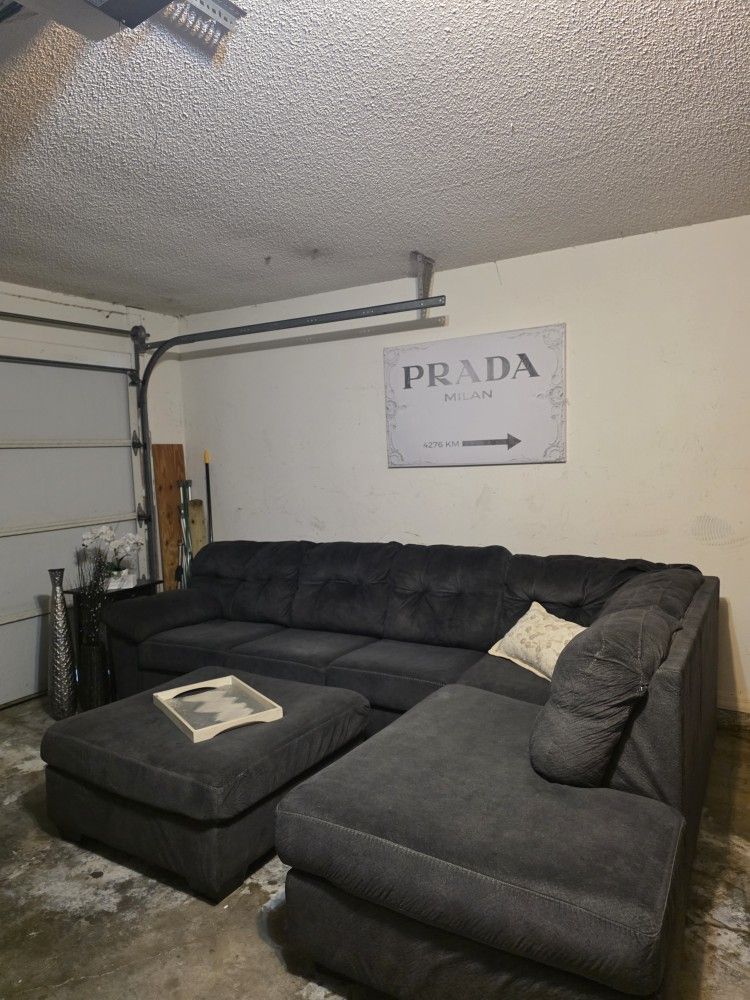 Dark Gray Sectional & Ottoman - FREE DELIVERY