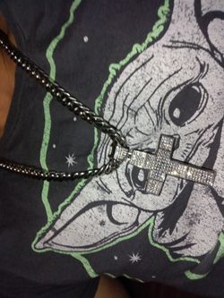 Stainless steel Cuban link chain with stainless steel cross