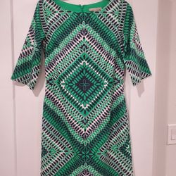 BANANA REPUBLIC LADIES 3/4 SLEEVE  GREEN DESIGN DRESS  SIZE 2