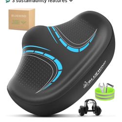 BLUEWIND New Noseless Oversized Bike Seat, Wide Bicycle Saddle Novel Backrest Design for Electric Bike, Universal Fit Exercise Bike or Road Stationary