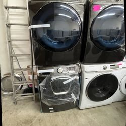 SAMSUNG FRONT LOAD WASHER WITH ADDWASH DRYER SET BLACK STAINLESS
