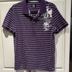 Semir Size L purple polo shirt with thin white stripes 