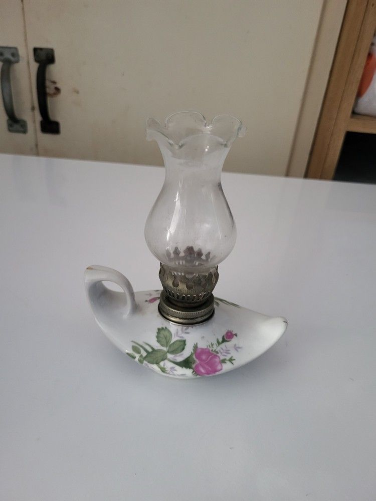 Rare Vintage Roses and Buds Oil Finger Lamp Porcelain