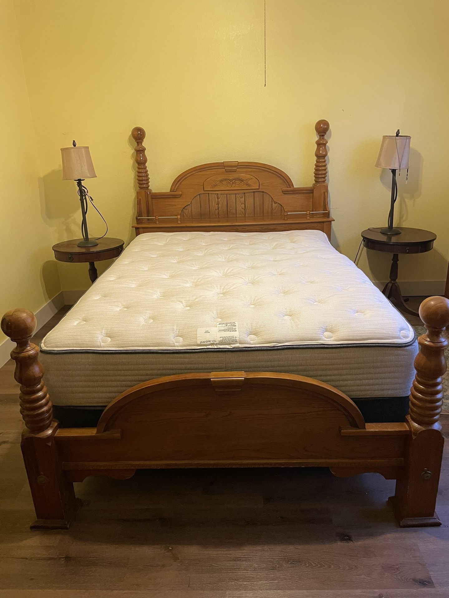 Selling as A Set .* Need Gone * Queen Size Bed Set With Box Spring And Lamps And Bedside Tables