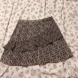 Japna Black Floral Circle Skirt with Tan Print