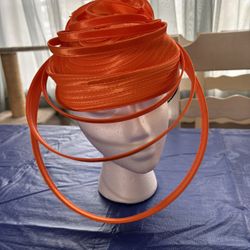 Unusual Orange Turban Style Hat With Rings