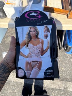 G World Intimates Lace Corset Set Champagne Pink