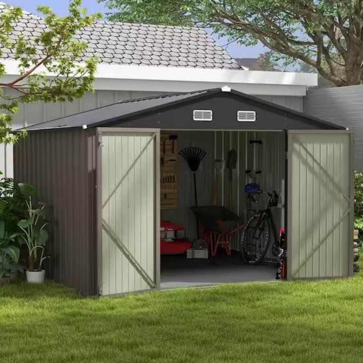 10-ft x 10-ft Galvanized Steel Storage Shed