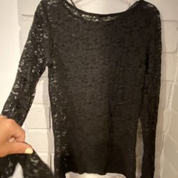 Lace Black Long Sleeve Shirt Size Small