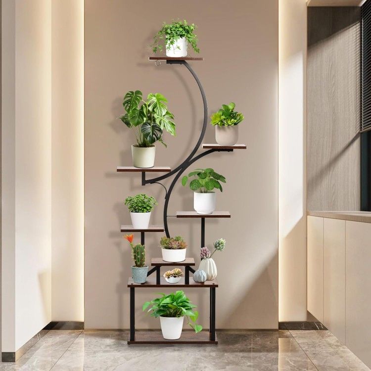 Plants Stand Indoor, Tall Plant Shelf for Multiple Plants, 8 Tier 62" Large Plant Stands Rack Display Shelves Metal Plant Stand, S-Shaped Flower Holde
