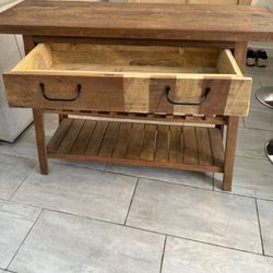 Rustic Wood Console Table with Drawer and Shelves
