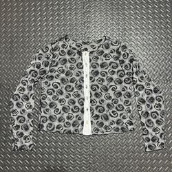 Vintage Cut Loose Cardigan Button Down Floral Rose Contrast Placket Womens Large