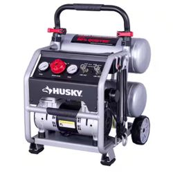 Husky 4.5 Gal. 175 PSI Portable Electric Oil-Free Quiet Twin Stack Jobsite Air Compressor w/Rubber Wheels and 2-Quick Couplers