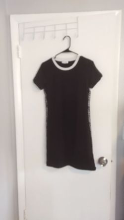 Calvin Klein black T-shirt dress with white logo down the sides small petite