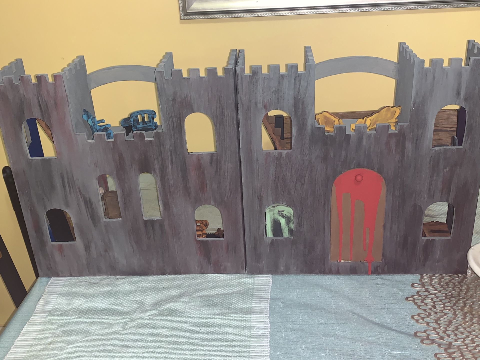 Haunted castle handmade hand painted whit all woods furniture $150 rare Halloween toy