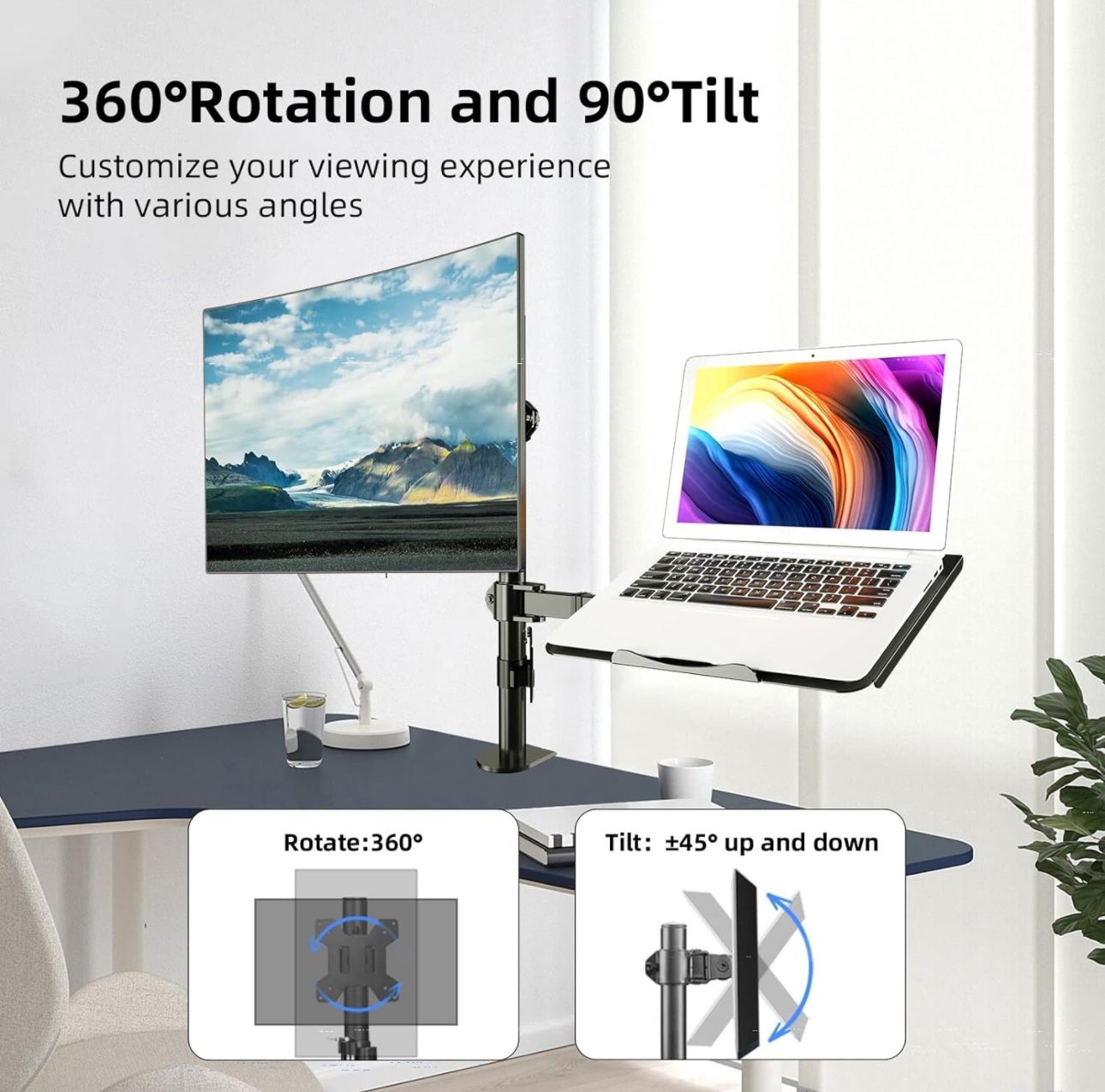 Adjustable Full motion Laptop and Monitor Desk Mount