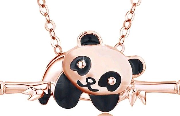 BRAND NEW IN PACKAGE 18KT ROSE GOLD PLATED PANDA BEAR BAMBOO PENDANT CHAIN NECKLACE GIFT FOR LADIES & GIRLS 