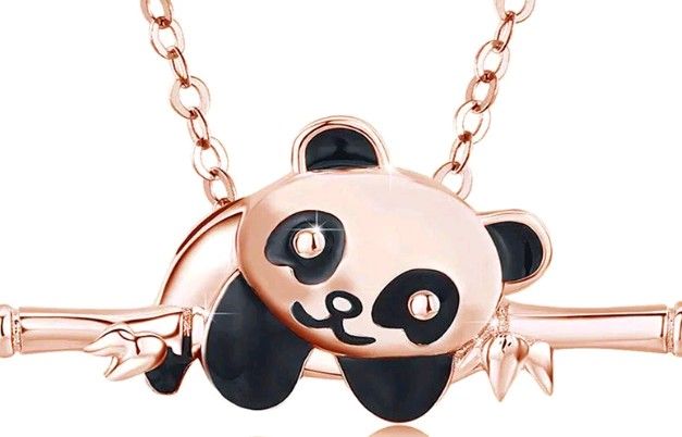 BRAND NEW IN PACKAGE 18KT ROSE GOLD PLATED PANDA BEAR BAMBOO PENDANT CHAIN NECKLACE GIFT FOR LADIES & GIRLS
