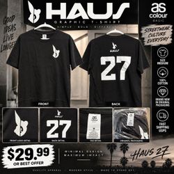 HAUS 27 Graphic T-Shirt Men’s Medium Black AS Colour Bunny Logo 100% Cotton New