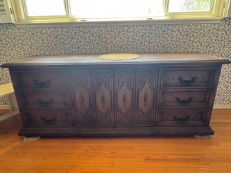 Vintage Wood Dresser with Carved Detail