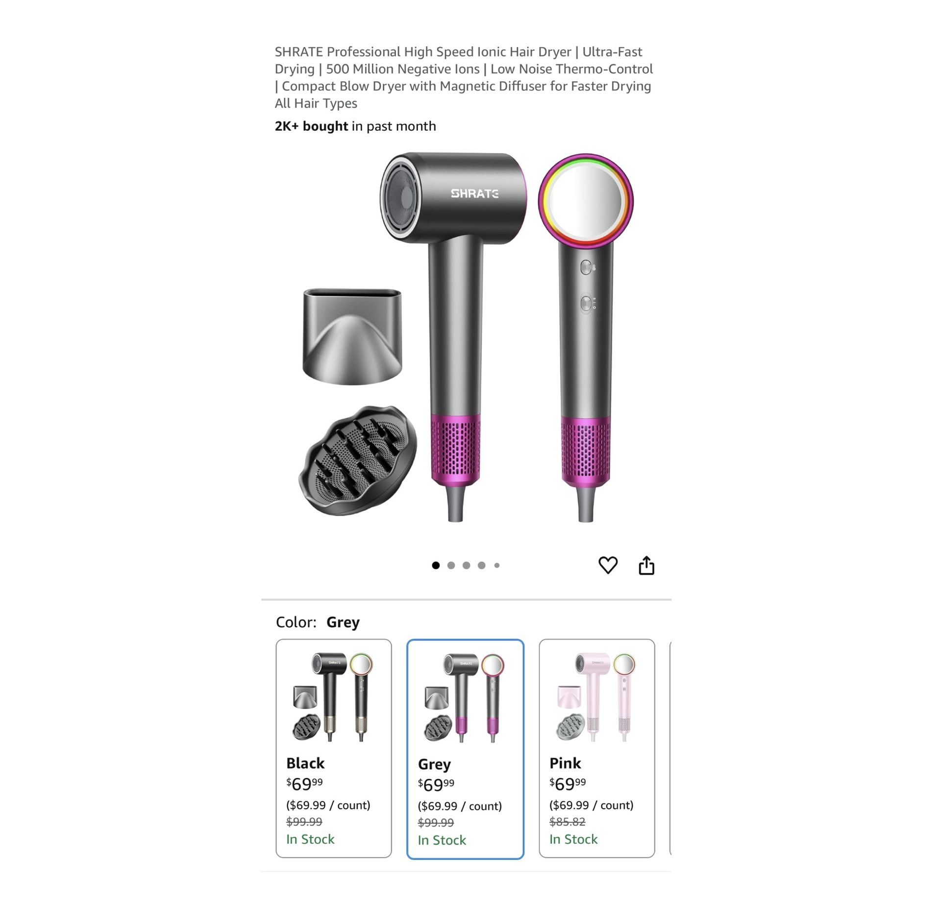 Brand new Professional High Speed Ionic Hair Dryer | Ultra-Fast Drying | 500 Million Negative Ions | Low Noise Thermo-Control | Compact Blow Dryer wit