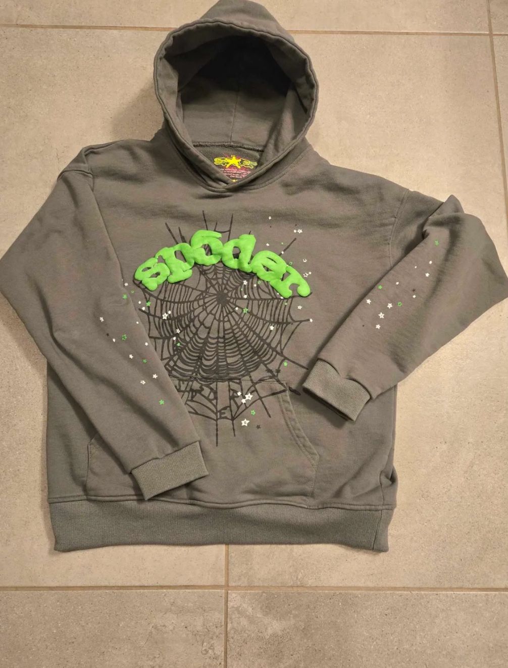 Grey And Green Spider Hoodie Mens M
