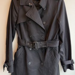 Women’s Black trench coat, Carolina Belle double-breasted Size Small belted coat $25