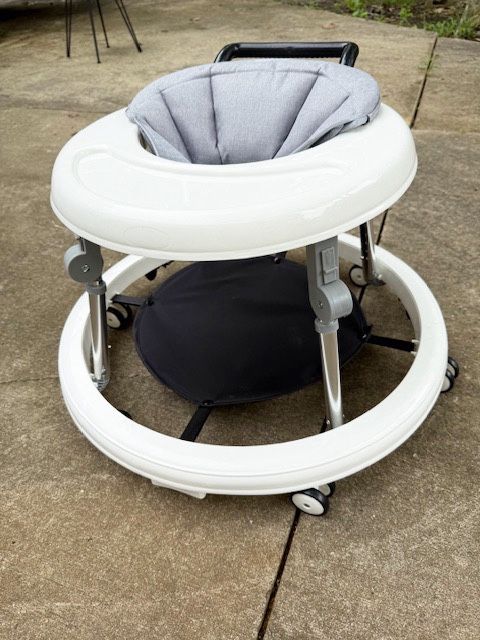 New, HARPPA Foldable Baby Walker for Babies 6-24 Months, Anti-Rollover, Seat and Height Adjustable, White