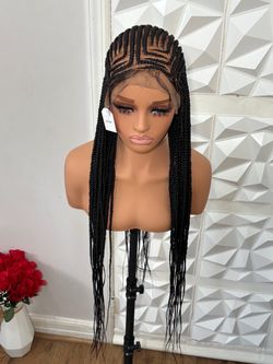 42” Black Cornrow Braided Wig | Handmade Two-Step Cornrows