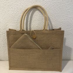 Beautiful Large Burlap Tote Bag With A  Small Wallet Bag