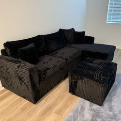 💥 Brand New In Stock Black Corduroy Sectional (happy Customer)