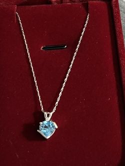 10k white gold 0.01 carat Diamond and 7x7 Blue topaz necklace