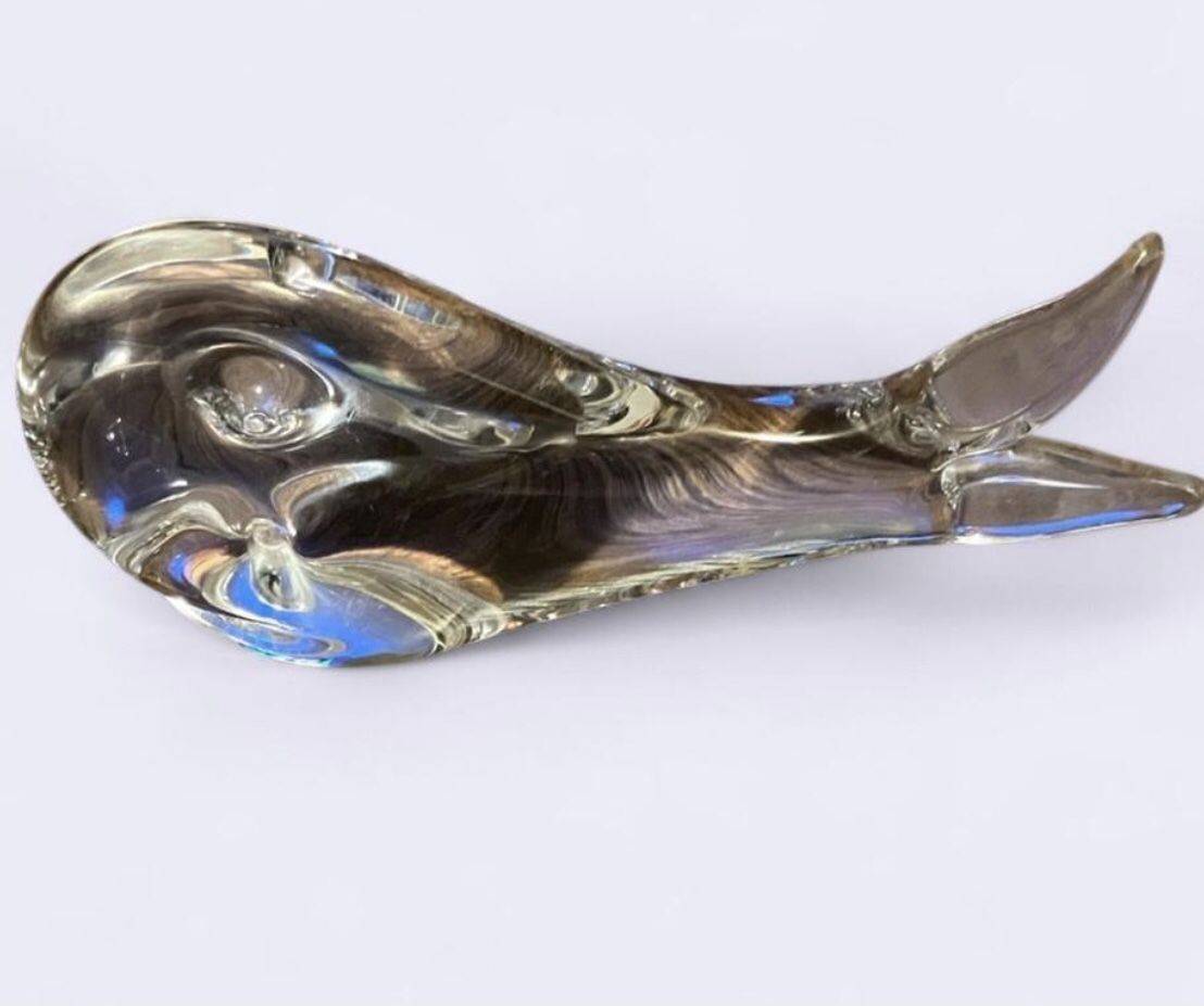 MURANO ITALY ART GLASS  6" WHALE PAPERWEIGHT FIGURINE VINTAGE MODERN