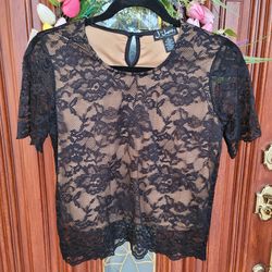 J for Justify Black Floral Lace Top size small