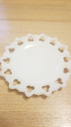 Vintage White Milk Glass Plate with Frilled Edges
