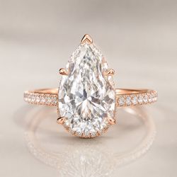 4.00 CT Pear Lab-Grown Diamond Engagement Ring 14K Rose Gold