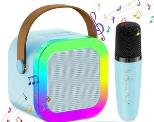 New blue mini karaoke machine with microphone