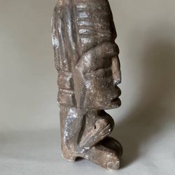 Primitive Carved Stone Seated Figure Statue Collectible Decor